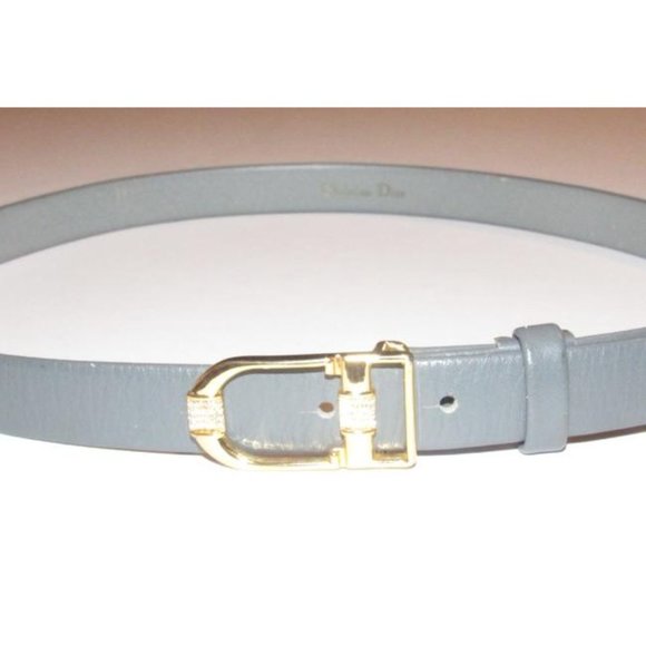 Dior Grey Leather w Gold & Crystal CD Logo - Picture 9 of 12